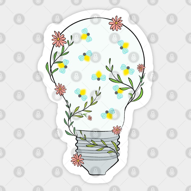 Floral Light Bulb With Fireflies Sticker by Lizzamour